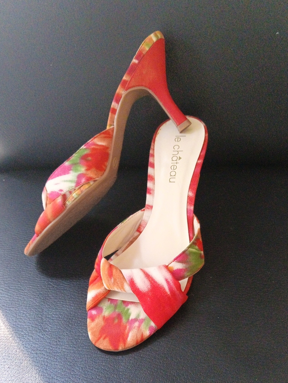 Like New le chateau Multicolor Floral Satin Knot Mule Heels